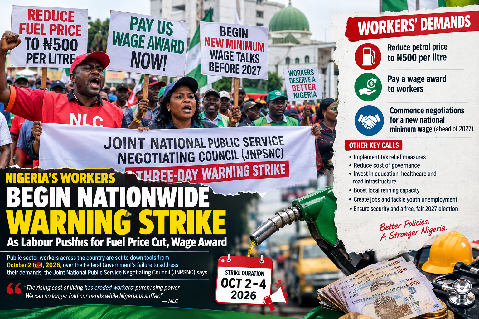 Workers Begin Nationwide Warning Strike as Labour Pushes for Fuel Price Cut, Wage Award